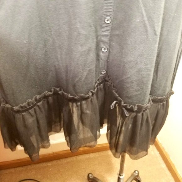 Blouse Thin Sweater Plus 2X Black Long Sleeve Button Front Ruffle Dress Casual - Picture 2 of 9